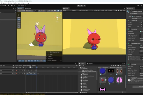 Blenderで作成している3Dアニメーションのスクリーンショット画像
