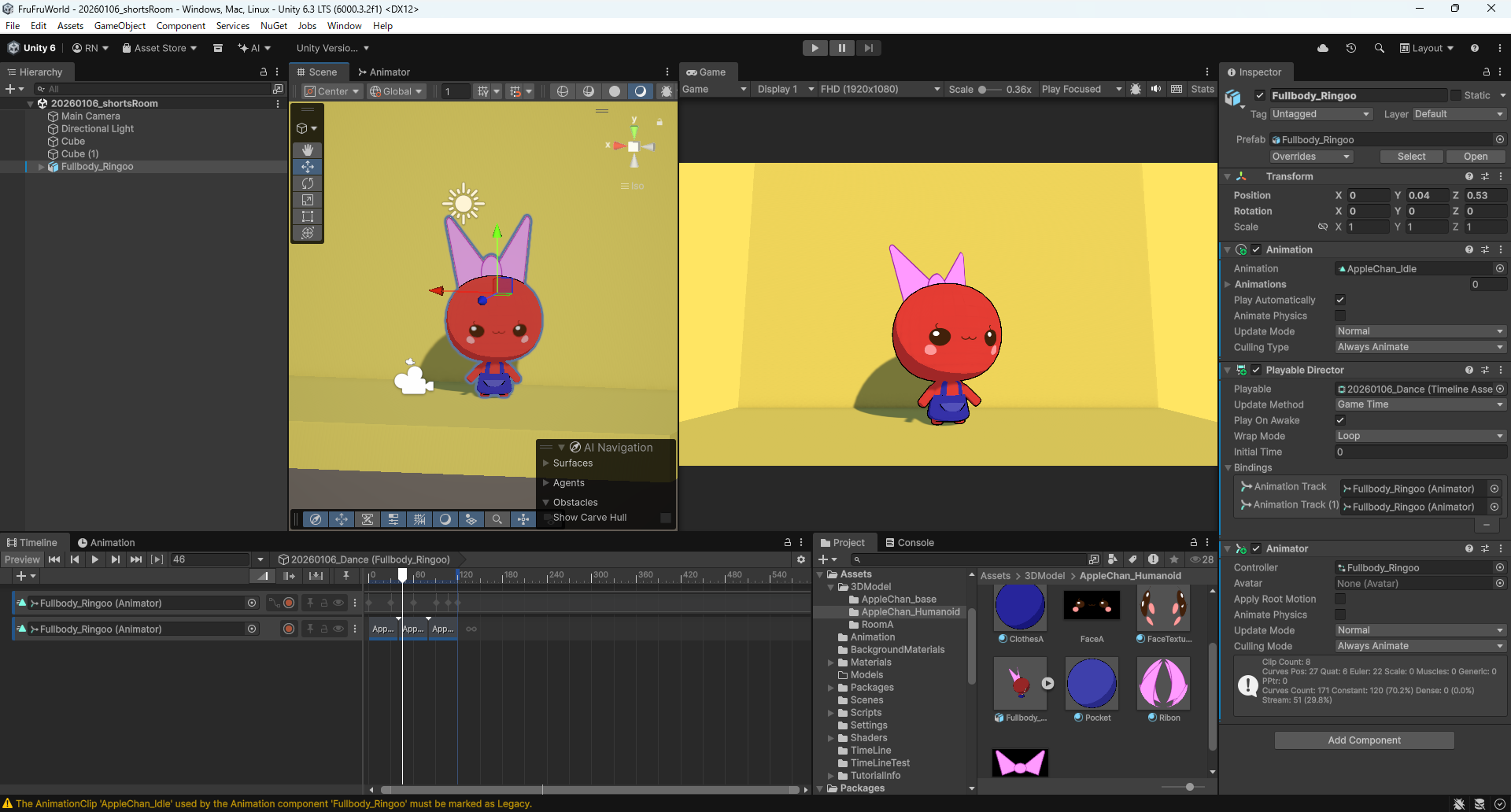 Blenderで作成している3Dアニメーションのスクリーンショット画像