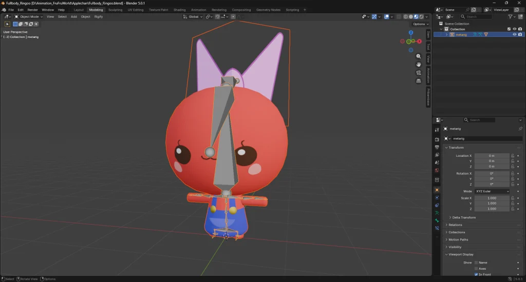 Blenderで作成している3Dアニメーションのスクリーンショット画像